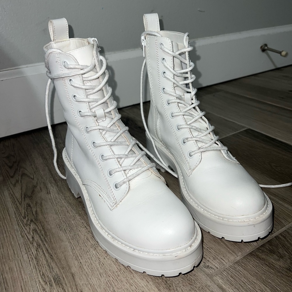 Steve Madden White Combat Moto Boots with Chunky Sole